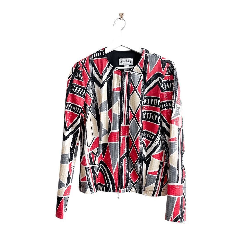 Geometric Print Red & Black Women's Zip Jacket